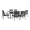 Armen Living Royal 7 Piece Black Aluminum and Teak Outdoor Dining Set with Dark Gray Fabric 840254332843 - alternate 1